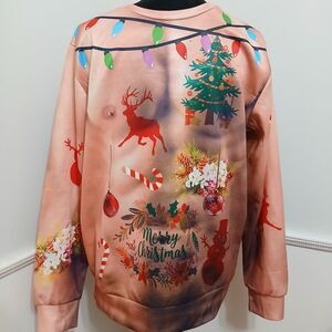 Ugly Christmas Shirt Funny 3D Muscle Graphic Long Sleeve Unisex NWOT